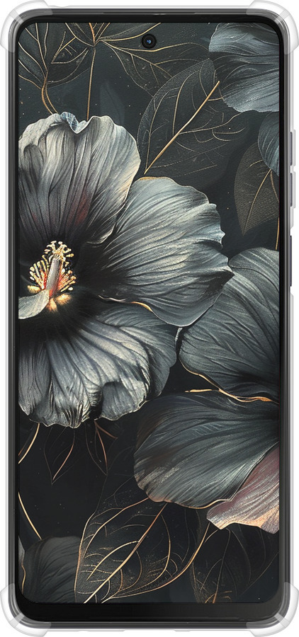 Силикон с усиленными углами чехол Черные цветы для Motorola Moto G24 - 6031sp-3659 изображение 