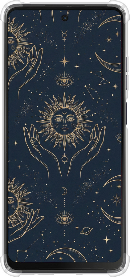 Силикон с усиленными углами чехол Celestial Harmony: Sun & Moon Gold Mystic Pattern для Motorola Moto G24 - 6778sp-3659 изображение 