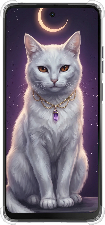 Силикон с усиленными углами чехол Mystic White Cat Gothic Dark Purple Gold для Motorola Moto G24 - 6805sp-3659 изображение 