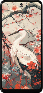 Силиконовый чехол Аист в цвету сакуры для Motorola Moto E15 - 6109u-4147 изображение 