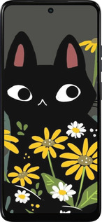 Силиконовый чехол Черный кот с цветами для Motorola Moto E15 - 6448u-4147 изображение 