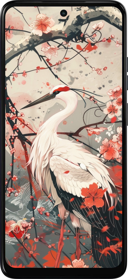 Силиконовый чехол Аист в цвету сакуры для Motorola Moto E15 - 6109u-4147 изображение 