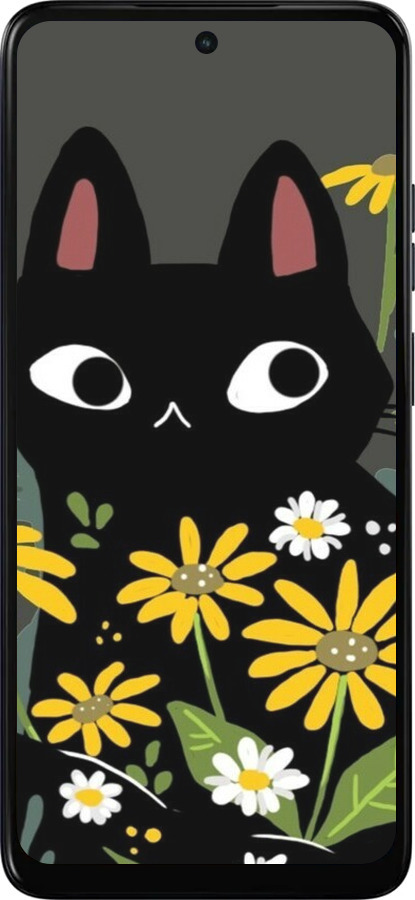 Силиконовый чехол Черный кот с цветами для Motorola Moto E15 - 6448u-4147 изображение 