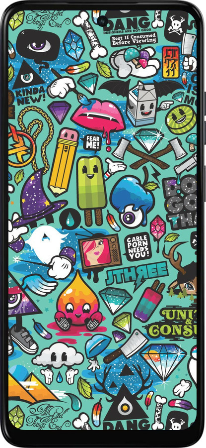 Силиконовый чехол Стикер бомбинг 1 для Motorola Moto E15 - 693u-4147 изображение 