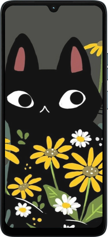 Силиконовый чехол Черный кот с цветами для Motorola Moto G06 - 6448u-4187 изображение 