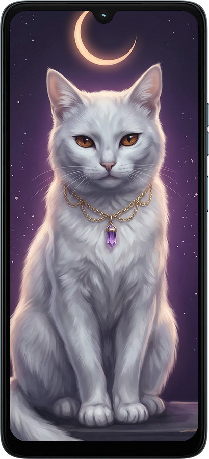 Силиконовый чехол Mystic White Cat Gothic Dark Purple Gold для Motorola Moto G06 - 6805u-4187 изображение 