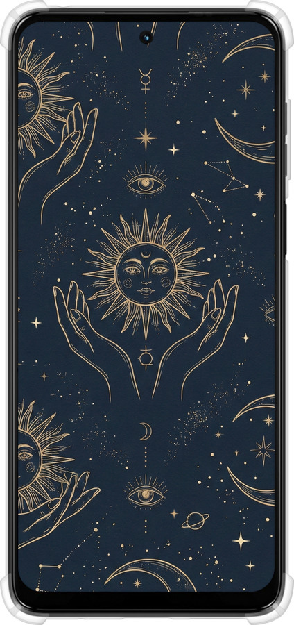 Силикон с усиленными углами чехол Celestial Harmony: Sun & Moon Gold Mystic Pattern для Motorola Moto G14 - 6778sp-3197 изображение 