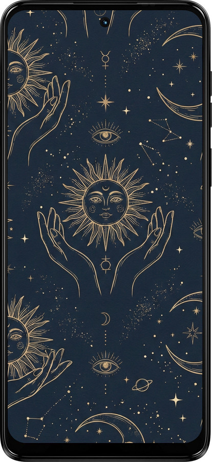 Силиконовый чехол Celestial Harmony: Sun & Moon Gold Mystic Pattern для Motorola Moto G14 - 6778u-3197 изображение 