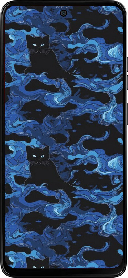 Силиконовый чехол Абстрактный узор черных котов на синем фоне для Motorola Moto G15 Power - 6525u-4044 изображение 