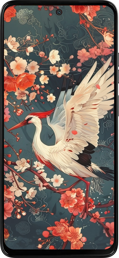 Силиконовый чехол Сакура и аист для Motorola Moto G15 - 6108u-3948 изображение 