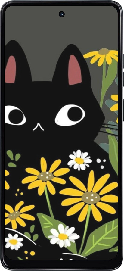 Силиконовый чехол Черный кот с цветами для Motorola Moto G24 Power - 6448u-3665 изображение 