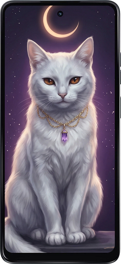 Силиконовый чехол Mystic White Cat Gothic Dark Purple Gold для Motorola Moto G24 Power - 6805u-3665 изображение 