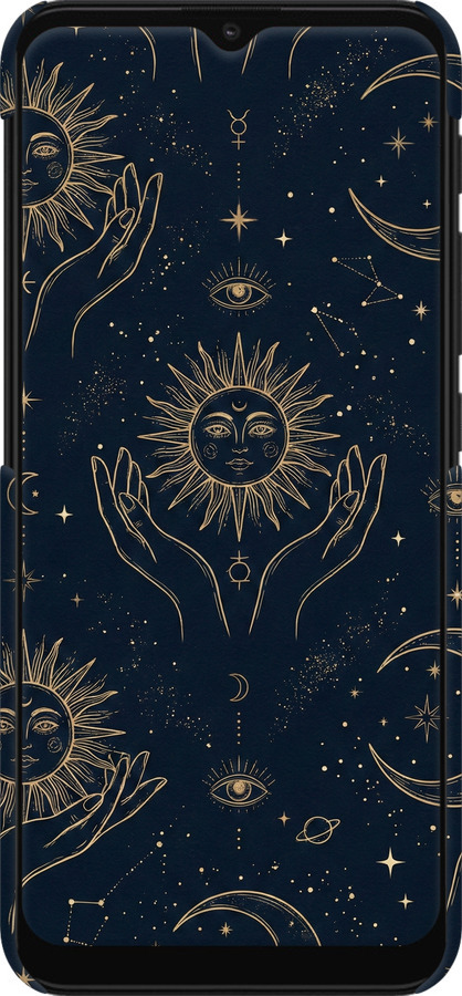 3D пластиковый матовый чехол Celestial Harmony: Sun & Moon Gold Mystic Pattern для Motorola Moto G30 - 6778m-2320 изображение 