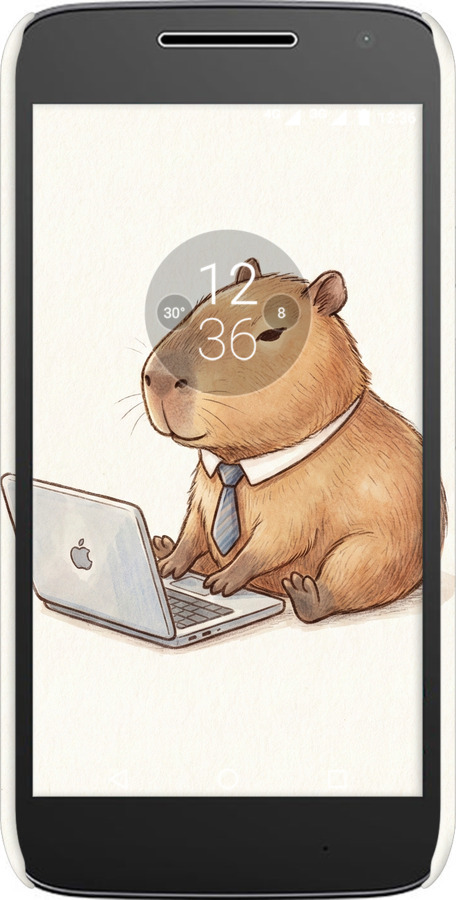 3D пластиковый матовый чехол Funny Capybara CEO Working для Motorola Moto G4 Play - 6777m-860 изображение 