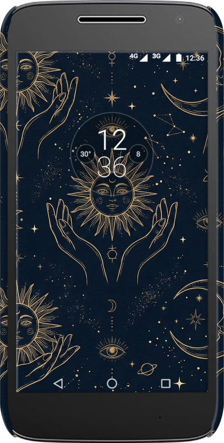 3D пластиковый матовый чехол Celestial Harmony: Sun & Moon Gold Mystic Pattern для Motorola Moto G4 Play - 6778m-860 изображение 