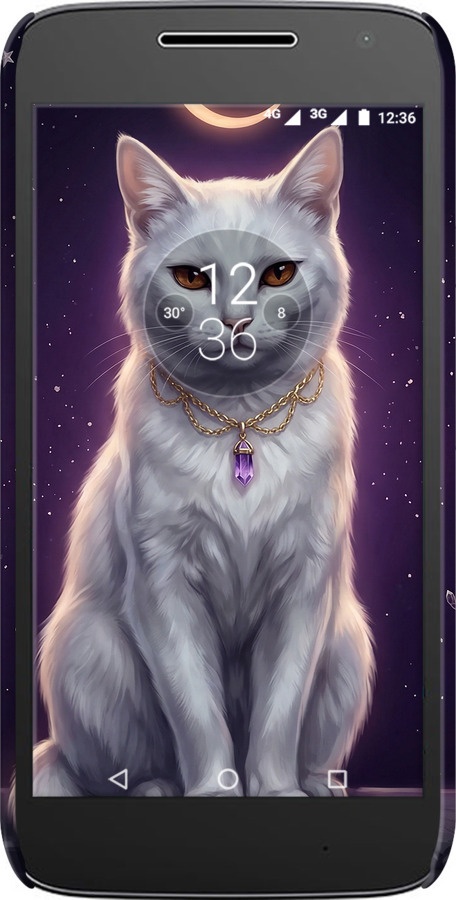 3D пластиковый матовый чехол Mystic White Cat Gothic Dark Purple Gold для Motorola Moto G4 Play - 6805m-860 изображение 