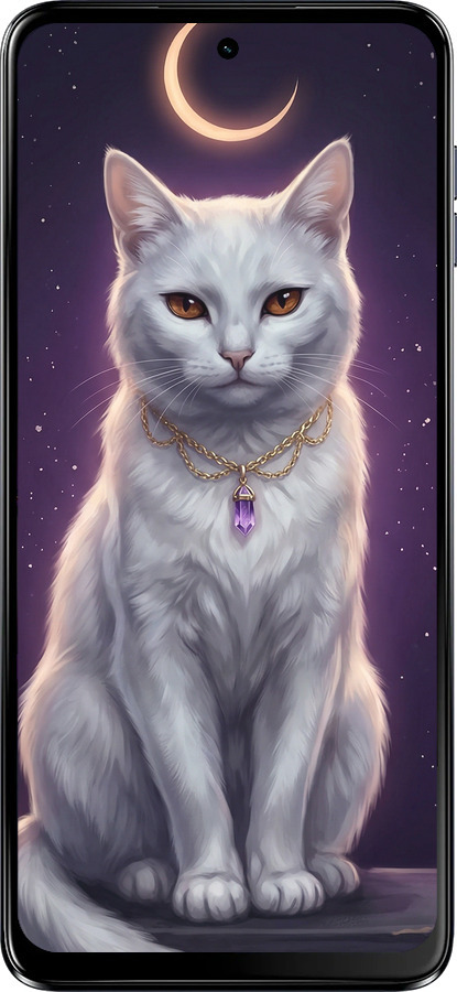Силиконовый чехол Mystic White Cat Gothic Dark Purple Gold для Motorola Moto G64 - 6805u-4014 изображение 