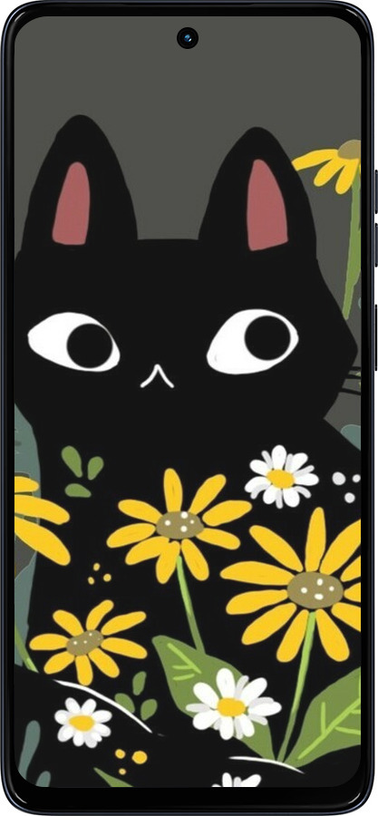 Силиконовый чехол Черный кот с цветами для Motorola Moto G56 - 6448u-4124 изображение 