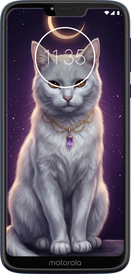 TPU чехол Mystic White Cat Gothic Dark Purple Gold для Motorola Moto G7 Power - 6805b-1657 изображение 