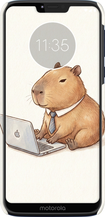 3D пластиковый матовый чехол Funny Capybara CEO Working для Motorola Moto G7 Power - 6777m-1657 изображение 