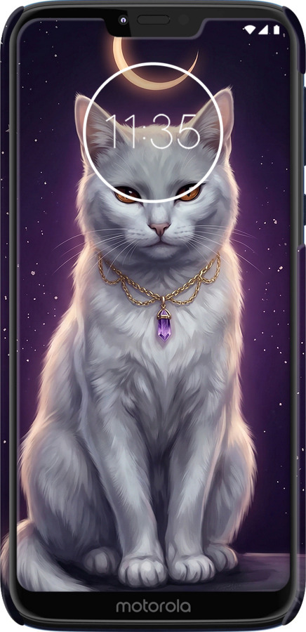 3D пластиковый матовый чехол Mystic White Cat Gothic Dark Purple Gold для Motorola Moto G7 Power - 6805m-1657 изображение 