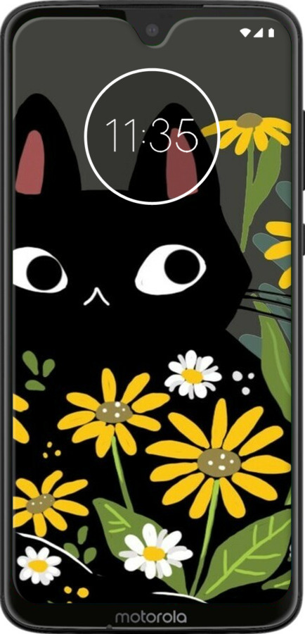 Силиконовый чехол Черный кот с цветами для Motorola Moto G7 - 6448u-1614 изображение 
