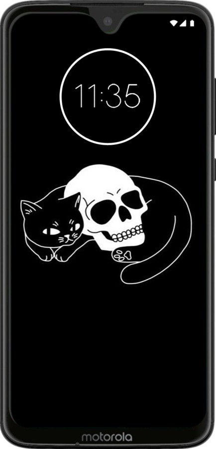 Силиконовый чехол С изображением кота и черепа для Motorola Moto G7 - 6491u-1614 изображение 