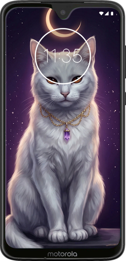 Силиконовый чехол Mystic White Cat Gothic Dark Purple Gold для Motorola Moto G7 - 6805u-1614 изображение 