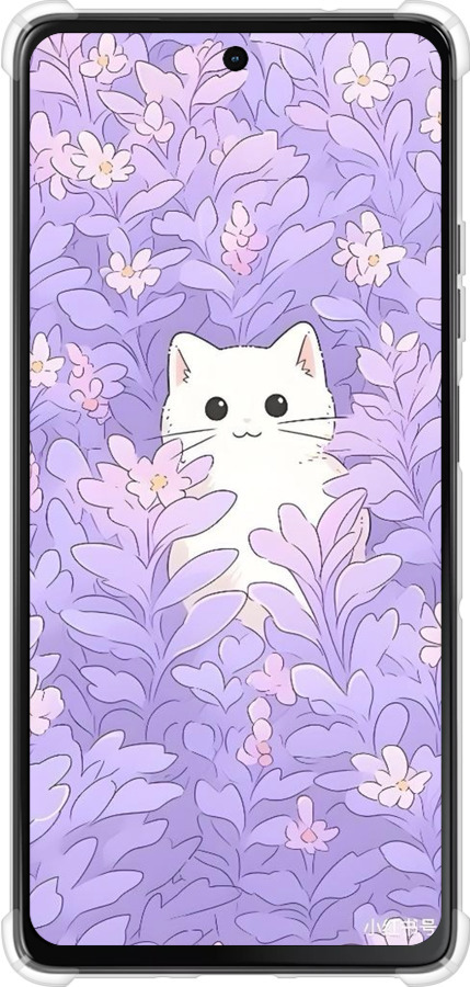 Силіконовий протиударний с посиленими кутами чехол Котик в цветах для Motorola Moto G75 5G - 6390sp-3890 изображение 