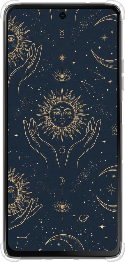 Силіконовий протиударний с посиленими кутами чехол Celestial Harmony: Sun & Moon Gold Mystic Pattern для Motorola Moto G75 5G - 6778sp-3890 изображение 