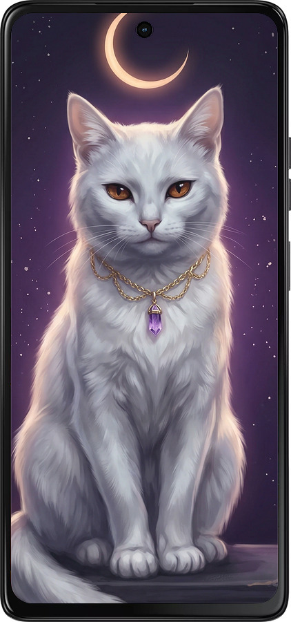 Силиконовый чехол Mystic White Cat Gothic Dark Purple Gold для Motorola Moto G75 5G - 6805u-3890 изображение 