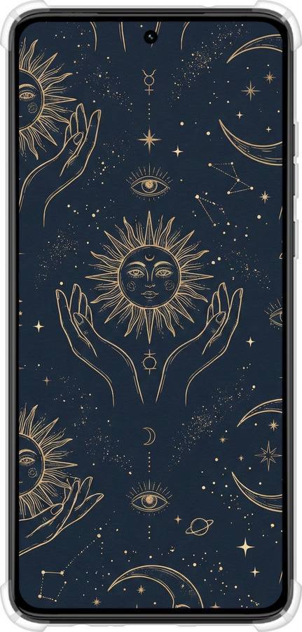 Силикон с усиленными углами чехол Celestial Harmony: Sun & Moon Gold Mystic Pattern для Motorola Moto G84 - 6778sp-3344 изображение 