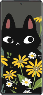 TPU чехол Черный кот с цветами для Motorola Moto G85 5G - 6448b-3780 изображение 
