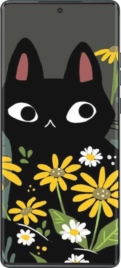 TPU чехол Черный кот с цветами для Motorola Moto G85 5G - 6448b-3780 изображение 