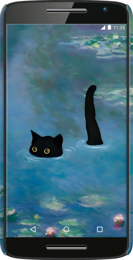 3D пластиковий матовий чехол Із зображенням кота та водяної лілії Monet для Motorola Moto X Play - 6519m-459 изображение 