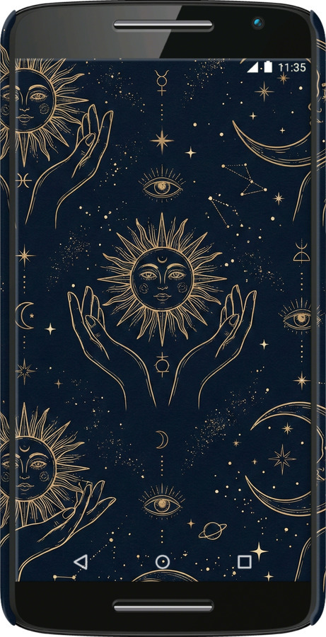 3D пластиковый глянцевый чехол Celestial Harmony: Sun & Moon Gold Mystic Pattern для Motorola Moto X Play - 6778c-459 изображение 