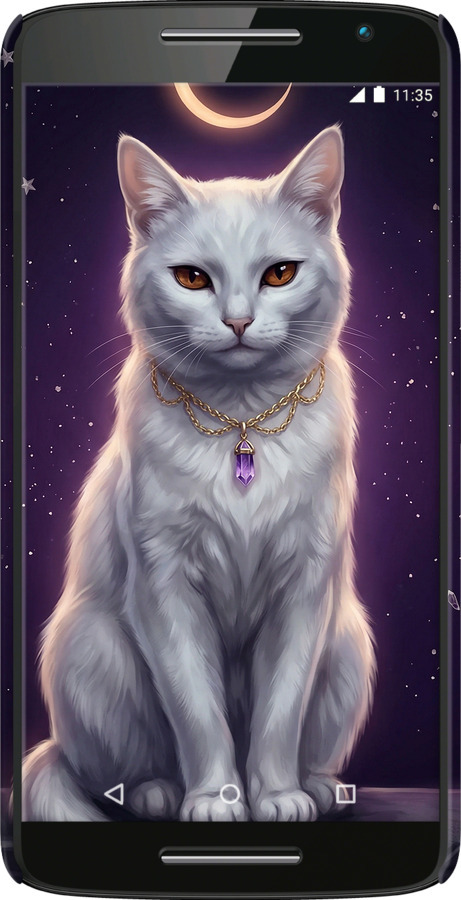 3D пластиковый глянцевый чехол Mystic White Cat Gothic Dark Purple Gold для Motorola Moto X Play - 6805c-459 изображение 