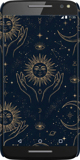 3D пластиковий глянцевий чехол Celestial Harmony: Sun & Moon Gold Mystic Pattern для Motorola Moto X Style - 6778c-455 изображение 