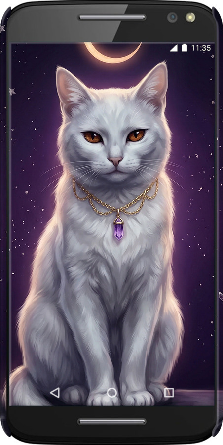 3D пластиковый глянцевый чехол Mystic White Cat Gothic Dark Purple Gold для Motorola Moto X Style - 6805c-455 изображение 