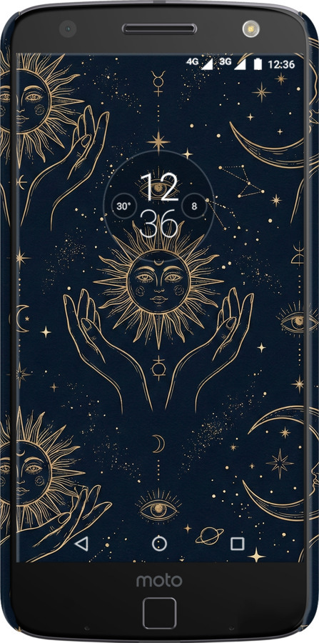 3D пластиковый глянцевый чехол Celestial Harmony: Sun & Moon Gold Mystic Pattern для Motorola MOTO Z - 6778c-419 изображение 
