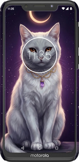 3D пластиковый матовый чехол Mystic White Cat Gothic Dark Purple Gold для Motorola One Power - 6805m-1588 изображение 