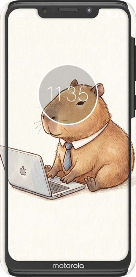 3D пластиковый матовый чехол Funny Capybara CEO Working для Motorola One Power - 6777m-1588 изображение 