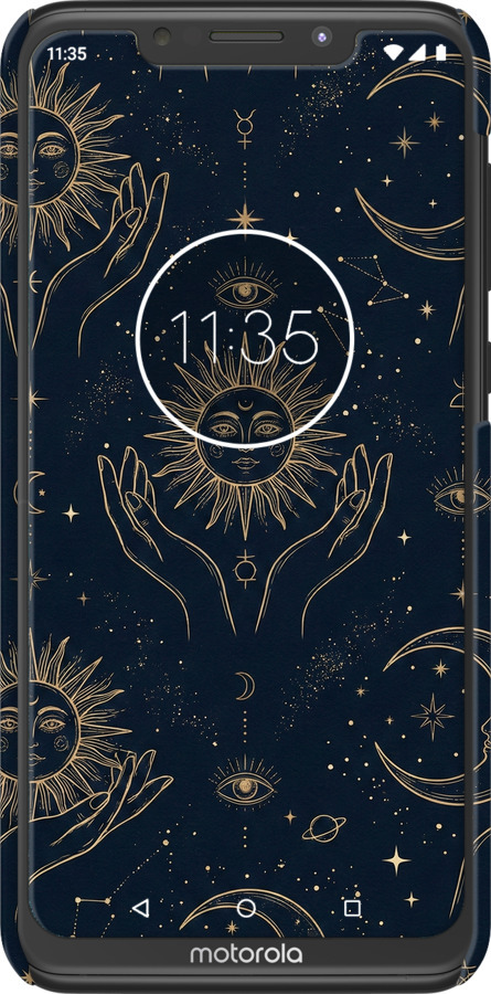 3D пластиковий матовий чехол Celestial Harmony: Sun & Moon Gold Mystic Pattern для Motorola One Power - 6778m-1588 изображение 