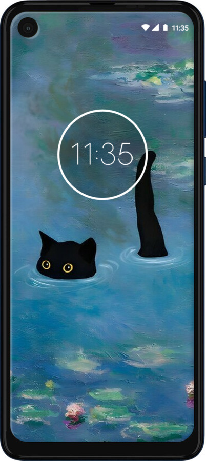 Силіконовий чехол Із зображенням кота та водяної лілії Monet для Motorola One Vision - 6519u-1782 изображение 