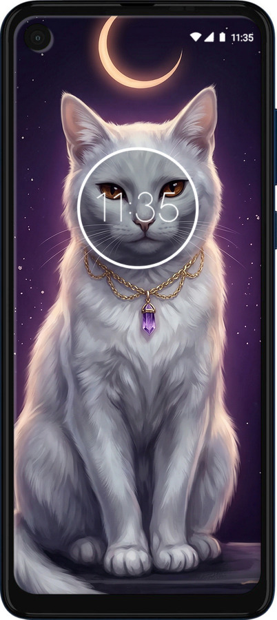 Силиконовый чехол Mystic White Cat Gothic Dark Purple Gold для Motorola One Vision - 6805u-1782 изображение 