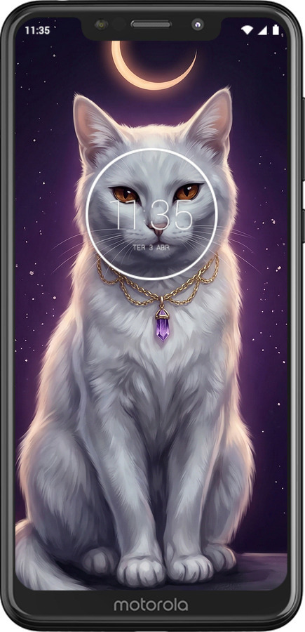 2D пластиковый чехол Mystic White Cat Gothic Dark Purple Gold для Motorola One - 6805t-1589 изображение 
