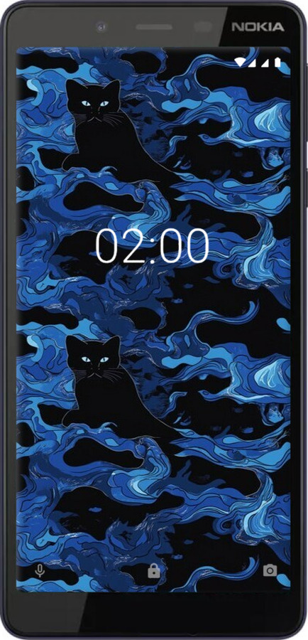 Силиконовый чехол Абстрактный узор черных котов на синем фоне для Nokia 1 Plus - 6525u-1677 изображение 