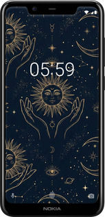 2D пластиковий чехол Celestial Harmony: Sun & Moon Gold Mystic Pattern для Nokia 5.1 Plus - 6778t-1543 изображение 