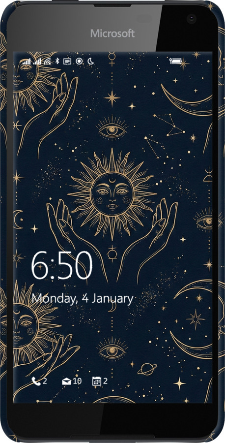 3D пластиковий матовий чехол Celestial Harmony: Sun & Moon Gold Mystic Pattern для Nokia Lumia 650 - 6778m-393 изображение 