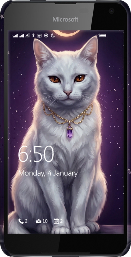 3D пластиковий матовий чехол Mystic White Cat Gothic Dark Purple Gold для Nokia Lumia 650 - 6805m-393 изображение 